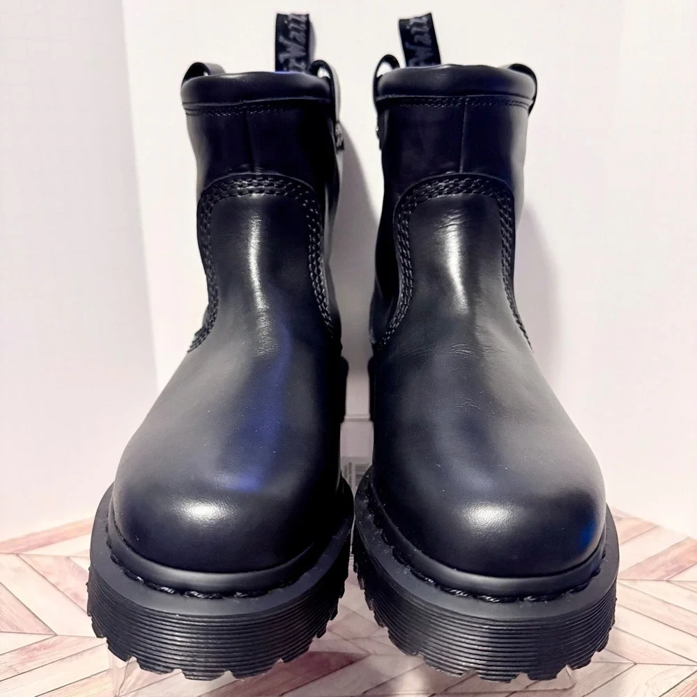 Dr Martens Anistone Lo All Black Leather Biker Boots Men 8 Wmn 9 Terminator Moto